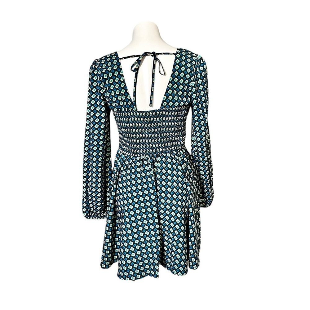 Band of The Free Genevieve Diamond Long Sleeve Mini Dress Size Medium Teal - Picture 4 of 7